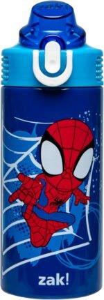 Zak Designs Marvel Spider-Man Sage Kids Water Bottle For School or Travel, 14oz Stainless Steel Water Bottle With Straw, Handle, and Leak-Proof, Pop-Up Spout Cover (Spidey and His Amazing Friends) - Image 2