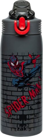 Zak Designs Marvel Spider-Man Sage Kids Water Bottle For School or Travel, 19oz Stainless Steel Water Bottle With Straw, Handle, and Leak-Proof, Pop-Up Spout Cover (Miles Morales) - Image 2
