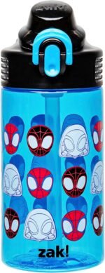 Zak Designs Marvel Spider-Man Sage Water Bottle For School or Travel, 16oz Durable Plastic Water Bottle With Straw, Handle, and Leak-Proof, Pop-Up Spout Cover (Spidey and His Amazing Friends) - Image 2
