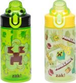 Zak Designs Minecraft Sage Kids Water Bottle For School or Travel, 16oz Durable Plastic Water Bottle With Straw, Handle, and Leak-Proof, Pop-Up Spout Cover, 2-Pack Set (Creeper) - Image 2