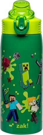 Zak Designs Minecraft Sage Kids Water Bottle For School or Travel, 19oz Stainless Steel Water Bottle With Straw, Handle, and Leak-Proof, Pop-Up Spout Cover (Steve, Alex, Mobs) - Image 2
