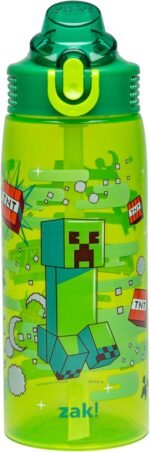 Zak Designs Minecraft Sage Water Bottle For School or Travel, 25oz Durable Plastic Water Bottle With Straw, Handle, and Leak-Proof, Pop-Up Spout Cover (Creeper) - Image 2