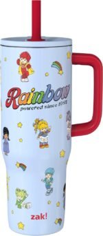 Zak Designs Rainbow Brite Sutton Travel Tumbler for On the Go, 30oz Stainless Steel with Vacuum Insulation, Silicone Straw, and Carry Handle for Cold Drinks (Rainbow Brite, Color Kids) - Image 2
