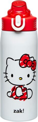 Zak Designs Sanrio Sage Kids Water Bottle For School or Travel, 19oz Stainless Steel Water Bottle With Straw, Handle, and Leak-Proof, Pop-Up Spout Cover (Hello Kitty) - Image 2