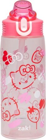 Zak Designs Sanrio Sage Water Bottle For School or Travel, 25oz Durable Plastic Water Bottle With Straw, Handle, and Leak-Proof, Pop-Up Spout Cover (Hello Kitty) - Image 2