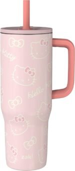 Zak Designs Sanrio Sutton Travel Tumbler for On the Go, 30oz Stainless Steel with Vacuum Insulation, Silicone Straw, and Carry Handle for Cold Drinks (Hello Kitty) - Image 2