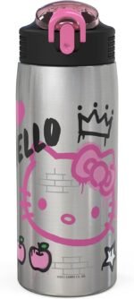 Zak Designs Sanrio Water Bottle for Travel and At Home, 19 oz Vacuum Insulated Stainless Steel with Locking Spout Cover, Built-In Carrying Loop, Leak-Proof Design (Hello Kitty) - Image 2