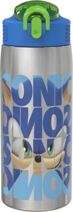 Zak Designs Sonic the Hedgehog Water Bottle for Travel and At Home, 19 oz Vacuum Insulated Stainless Steel with Locking Spout Cover, Built-In Carrying Loop, Leak-Proof Design (Sonic) - Image 2