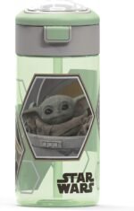 Zak Designs Star Wars The Mandalorian Durable Plastic Water Bottle with Interchangeable Lid and Built-In Carry Handle, Non-BPA, Leak-Proof Design is Perfect for Outdoor Sports (The Child, 18oz, 1PC) - Image 2