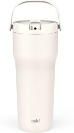 Zak Designs Sutton Travel Tumbler for On the Go, 30oz Stainless Steel with Vacuum Insulation, Straw Spout, Carry Handle for Cold Drinks (Cream White) - Image 2