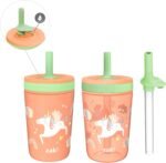 Zak Designs Unicorn Kelso Tumbler Set,Leak-Proof Screw-On Lid with Straw, Bundle for Kids Includes Plastic and Stainless Steel Cups with Bonus Sipper, 3pc Set, Non-BPA - Image 2