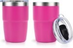 Zenbo 8 oz Stackable Espresso/Coffee Cups with Magnetic Lid, Ceramic-Lined 18/8 Stainless Steel Mini Tumblers, Double-Wall Vacuum Insulated & Dishwasher Safe for Travel & Office (Hot Pink-2 Pack) - Image 2