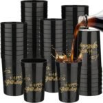 Zhehao 30 Pcs Reusable Happy Birthday Cups 12 oz Plastic Tumblers Stadium Cups Birthday Shot Glasses for Women Men Anniversary Party Favors(Black) - Image 2