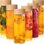 Zubebe 6 Pack 16 oz Glass Bottle with Lids Reusable Wide Mouth Juice Milk Drinking Glass Bottles Airtight Juicing Cups Leak Proof Water Jar for Juicing Tea Milk Beverage Storage - Image 2