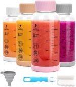 Zukro Glass Water Bottles with Colored lids 12 oz, 4 Pack Clear Borosilicate Juice Bottles with Stainless Steel Cap for Juicing, Airtight Leak proof, Heat-resistant, Measurement Markings, BPA Free - Image 2