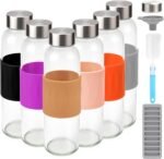 Zukro Glass Water Bottles with Lids 18 oz, Reusable Clear Juice Bottles Stainless Steel Airtight Cap for Juicing, 100% Leak Proof Juice Drinking Jar With Sleeve for Refrigerator, BPA Free, Set of 6 - Image 2