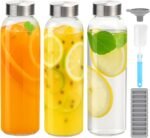 Zukro Glass Water Bottles with Lids 24 oz, 3 Pack Reusable Juice Bottles With Stainless Steel Airtight Cap for Juicing, Leak Proof Clear Drinking Jar Beverage storage container for Fridge, BPA Free - Image 2