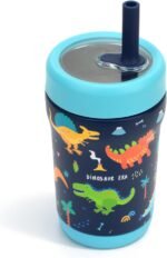 Zukro Toddler Tumbler with Flexible Straw, Spill Proof Clear Lid, 12 oz Kids Vacuum Insulated Travel Cups, Stainless Steel Sippy Cup with Non-slip Bottom, BPA Free & Dishwasher Safe - Dinosaur - Image 2