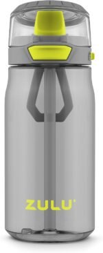Zulu Kids Flex 16oz Tritan Plastic Water Bottle with Silicone Spout, Leak-Proof Locking Flip Lid and Soft Touch Carry Loop for School Backpack, Lunchbox, and Outdoor Sports, Gray - Image 2