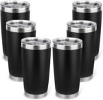 Zynkify 20oz Stainless Steel Tumbler Bulk with Lid, Travel Mug - Double Wall Vacuum Powder Coated Cup - Black, 6 Pack - Image 2