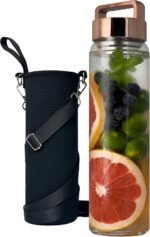 aecotea 32 oz Clear Glass Water Bottle | Cold Brew Fruit Infuser Water Bottle (Rose Gold Lid) - Image 2