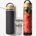 ameiin 23oz Borosilicate Glass Water Bottle with Bamboo Lid and Neoprene Sleeve - Glass Sports Water Bottle for Drinking - Image 2