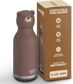 asobu Bestie Bottle Insulated Stainless Steel Water Bottle with Detachable Soft Animal Head Fun Drinking For Kids and Teens with Flexible Reusable Straw 16 Ounce (Brown Bear) - Image 2