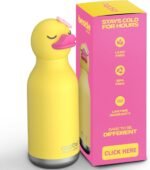 asobu Bestie Bottle Insulated Stainless Steel Water Bottle with Detachable Soft Animal Head Fun Drinking For Kids and Teens with Flexible Reusable Straw 16 Ounce (Duck) - Image 2