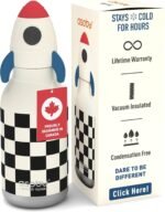 asobu Bestie Bottle Insulated Stainless Steel Water Bottle with Detachable Soft Animal Head Fun Drinking For Kids and Teens with Flexible Reusable Straw 16 Ounce (Rocket Checker Bottle) - Image 2