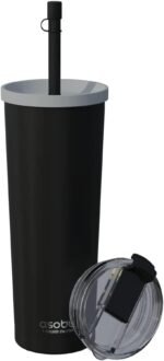 asobu Ocean Stainless Steel Tumbler with Flexible Straw Lid | Insulated Water Bottle for Ice Coffee, Cold Brew | Flip Open Lid for Hot Tea and Coffee | Reusable Travel Cup 27 Ounce (Black) - Image 2