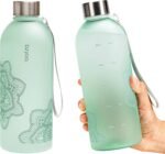 bzyoo 32 OZ 1 Liter Time Marker Water Bottle BPA Free Frosted Durable Plastic With Strap - Reusable Times To Drink For Sports Gym Valentines Gifts Him & Her (Color: Green) - Image 2