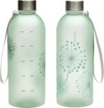bzyoo 32oz 1 Liter Clear Water Bottle with Time Marker, Dandelion Design, Durable Plastic, BPA-Free, Reusable with Measurement Markings for Fitness and Outdoor Activities (Color: Green) - Image 2