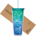 bzyoo SIP 24oz (710ml) Double Wall Plastic Tumbler with Lid and Straw Cold Drink Travel Mug Party Reusable Cup For Office Outdoor Dining Gift For Him & Her (Blue & Green) - Image 2
