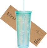 bzyoo SIP 24oz (710ml) Double Wall Plastic Tumbler with Lid and Straw Cold Drink Travel Mug Reusable Ice Coffee Tea Cup Perfect for Office Poolside Parties Gifts Color: Pearl Green - Image 2