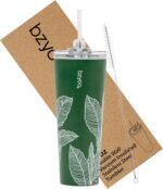 bzyoo SUP Double Wall Vacuum Insulated Tumbler with Straw and Lid Stainless Steel Water Bottle Travel Mug Cup Valentines Gifts For Him & Her, 24oz (710ml) Color: Leaf Green - Image 2