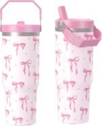 cahduenx 30 oz Bow Tumbler with Straw Handle, Gifts for Women Who Loves Bow, Stainless Steel Insulated Water Bottle Coffee Cups for Home Office Travel - Image 2