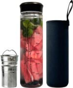 drinmoaer 23 oz Glass Water Bottle with Tea Infuser Strainer and Black Stainless Steel Lid - Tea Infuser Bottle - Image 2