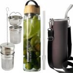 drinmoaer 32oz Fruit Infuser Water Bottle with Bamboo Lid and Neoprene Case | Cold Brew Tea Infuser Bottle (Original) - Image 2