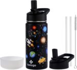 honogo 16 oz Stainless Steel Insulated Kids Water Bottle, Leak Proof Metal Thermal Flask with Straw lid, Cute Toddler Tumbler Cup for School Girls & Boys (Black, Space) - Image 2