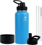 honogo 32 oz Powder Coated Double Wall Vacuum Insulated Sports Water Bottle, 18/8 Stainless Steel Wide Mouth Thermal Flask with Straw Lid & Spout Lid, Leak Proof, Sweat Free, BPA Free (Blue, 32 oz) - Image 2