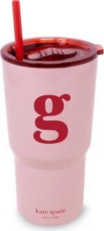 kate spade new york 20 Ounce Insulated Initial Tumbler for Cold and Hot Drinks with Reusable Straw, Stainless Steel Travel Cup with Slide Top Lid (G) - Image 2