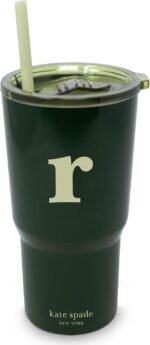 kate spade new york 20 Ounce Insulated Initial Tumbler for Cold and Hot Drinks with Reusable Straw, Stainless Steel Travel Cup with Slide Top Lid (R) - Image 2