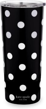 kate spade new york Cute Stainless Steel Mug, 24 Ounce Travel Tumbler, Double Wall Insulated Cup with Lid, Picture Dot (Black/White) - Image 2