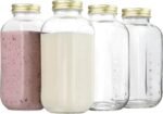 kitchentoolz 32oz Square Glass Milk Bottle with Metal Airtight Lids -1 Quart Milk Jars with Lids for Fridge - Reusable Milk Jugs, Yogurt, Smoothies, Kefir, Kombucha, Water - Image 2