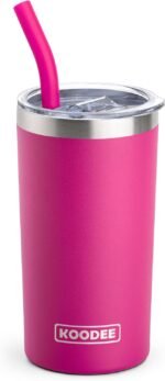 koodee 12 oz Tumbler with Lid and Straw-Stainless Steel Double Wall Vacuum Insulated Tumbler Travel Coffee Cup for Women (Rose Red) - Image 2