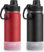 koodee 2 Pack Water Bottle 18 oz Stainless Steel Double Wall Vacuum Insulated Sports Water Bottle for Girls and Boys, Reusable Metal Water Flask with 2 Lids-BPA Free and Leakproof (Canyon Red-Black) - Image 2