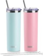 koodee 20 oz Stainless Steel Skinny Tumblers (2 Pack) Double Wall Insulated Water Tumbler Cup with Lid and Straw, Slim Travel Tumbler for Women/Men Diy Birthday Gift （Baby Blue-Pink） - Image 2