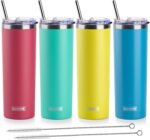 koodee 20 oz Tumbler with Lid and Straw -4 Pack Insulated Skinny Tumblers Stainless Steel Double Wall Water Cup (Yellow/Teal/Sky Blue/Wine Red) - Image 2