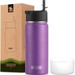 koodee Insulated Water Bottle, 18 oz Stainless Steel Vacuum Wide Mouth Sports Water Bottle with Leak Proof Straw Lid (Purple) - Image 2