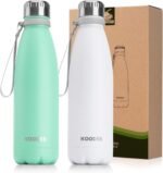 koodee Insulated Water Bottle 2 Pack -17 oz Stainless Steel Double Wall Vacuum Insulated Water Bottle, Cola Shape Leak Proof Sports Flask (White-Aquamarine Blue) - Image 2